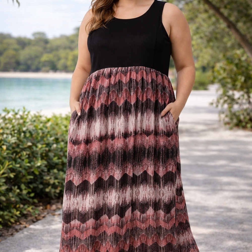 Xhilaration Target‎ Sleeveless Dress Size XL Brown Pink A-Line Lace